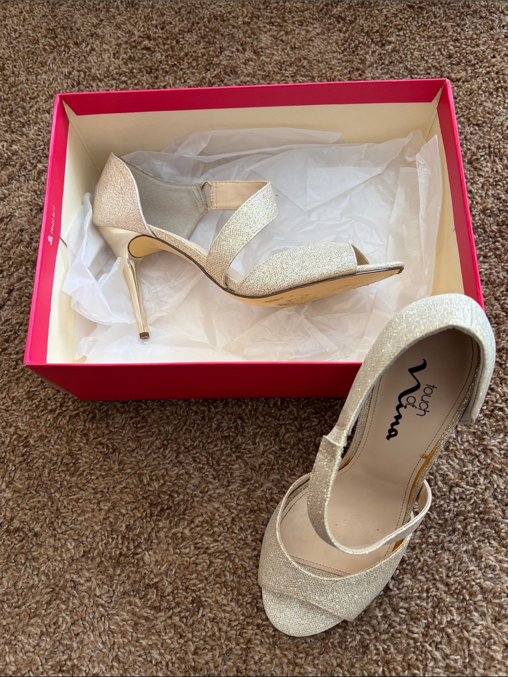 Touch of Nina Glitter Gold Open Stilettos